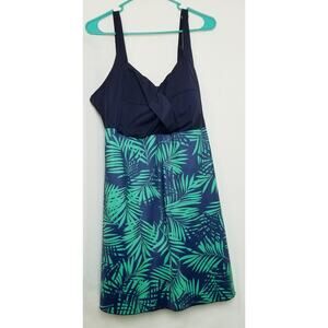 Perona Swim Dress One Piece Swimsuit Women's Size 22W Navy Blue/Green Polyester